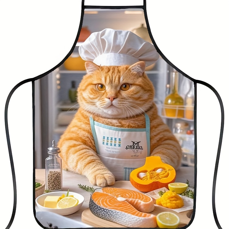 Home Cooking Cafe - 1pc 재미있는 오렌지색 고양이 요리사 앞치마,