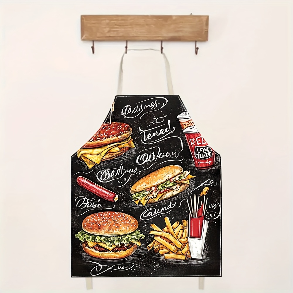 1pc 칠판 패턴 패스트푸드 버거 그래피티 앞치마 린넨 - Home Cooking Fast Foods 리뷰 및 가격