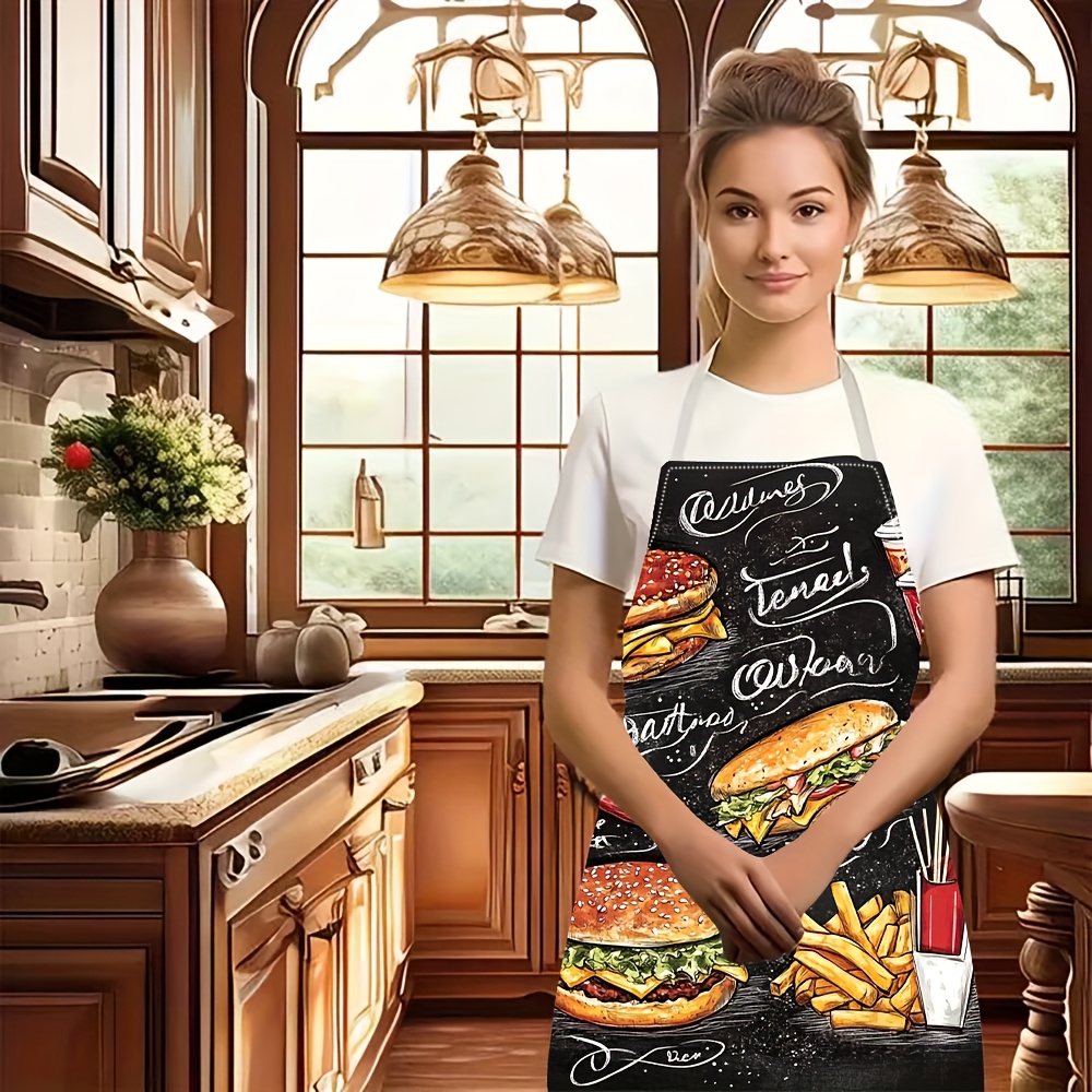 1pc 칠판 패턴 패스트푸드 버거 그래피티 앞치마 린넨 - Home Cooking Fast Foods 리뷰 및 가격
