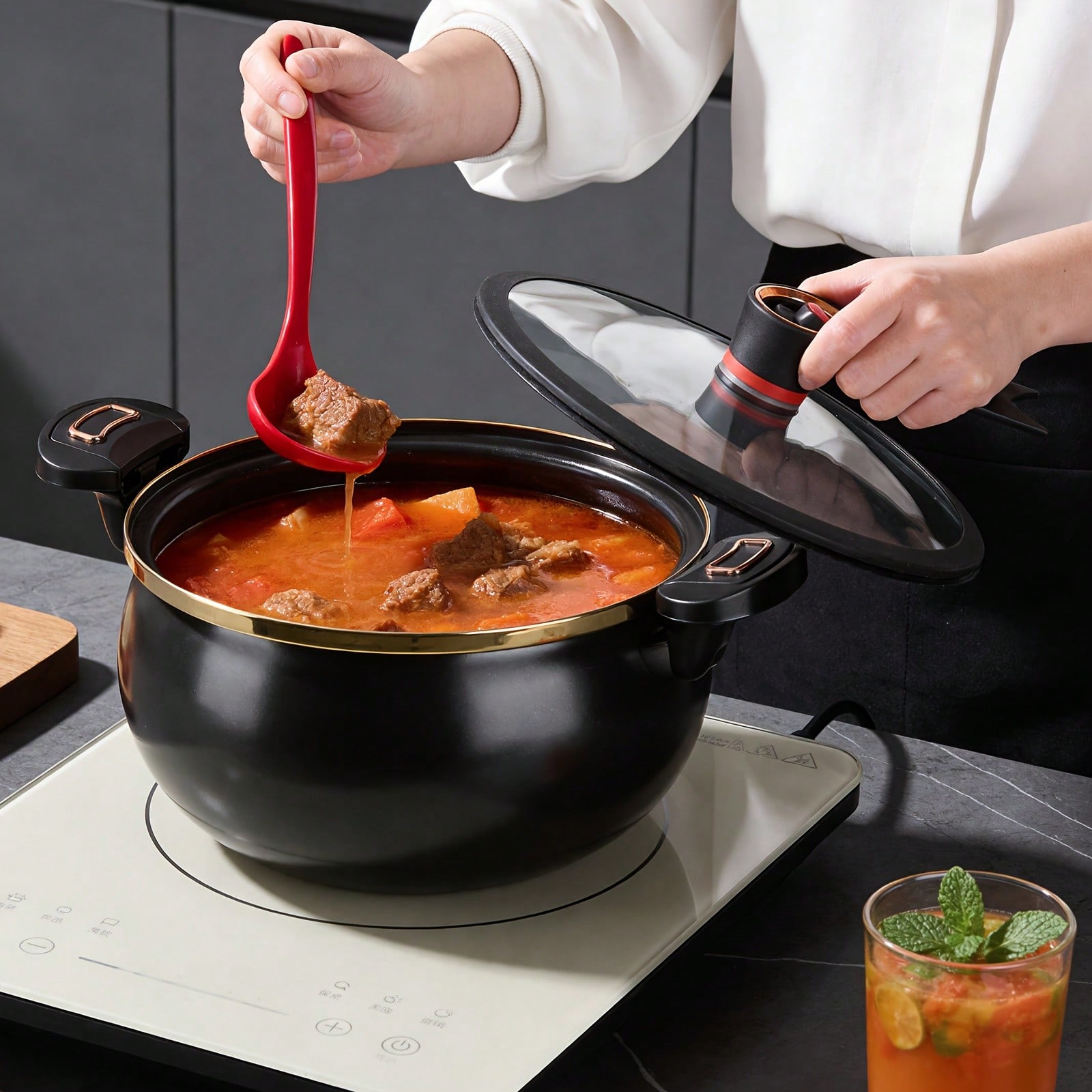 1개 대형 8.45QT 논스틱 스튜 냄비, 트위스트 락 - Home Cooking Fast Foods 리뷰 및 가격